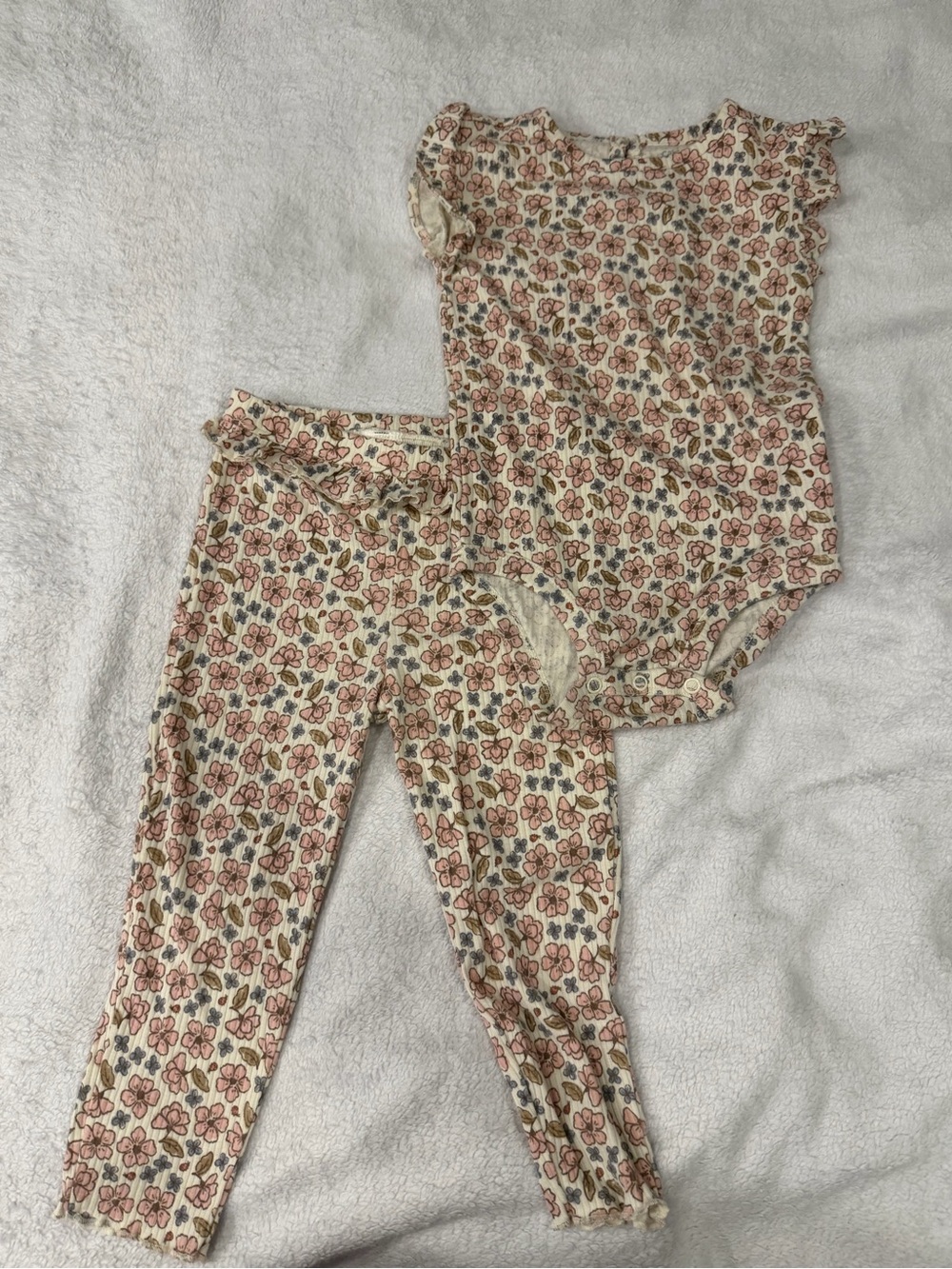Carter's Cream Floral Leggings & Bodysuit Set - Pink and Green Flowers